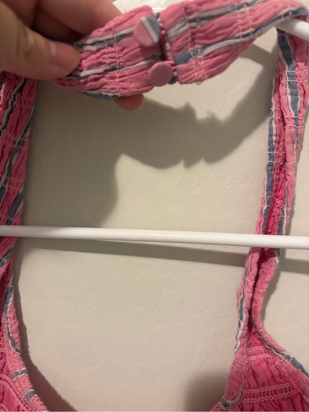 NWT Abercrombie Pink Halter Smocked Mini Dress with Blue Stripe - Picture 9 of 9